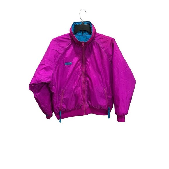 Vintage 90s Columbia Softshell Reversible Puffer Jacket Magenta Teal Women's XL - Picture 1 of 9
